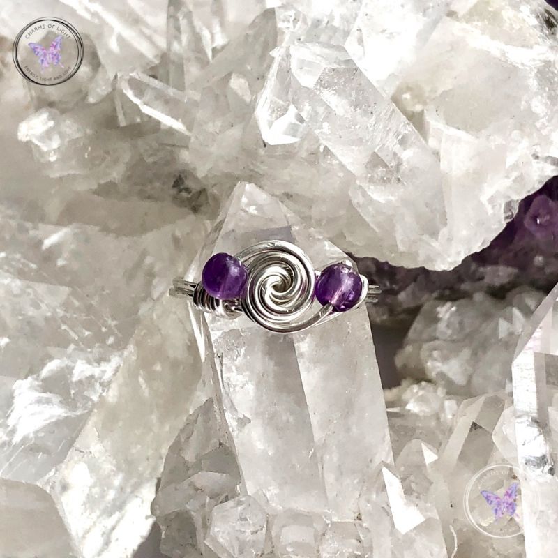 Amethyst Sterling Silver Galaxy Wire Wrapped Ring